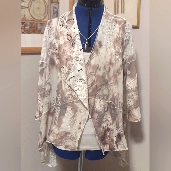 🆕Lace & Tie-Dye KNIT BOHO BADDIE Hippie Sheek High Low Hem DUSTER by ONYX!! - Picture 1 of 7